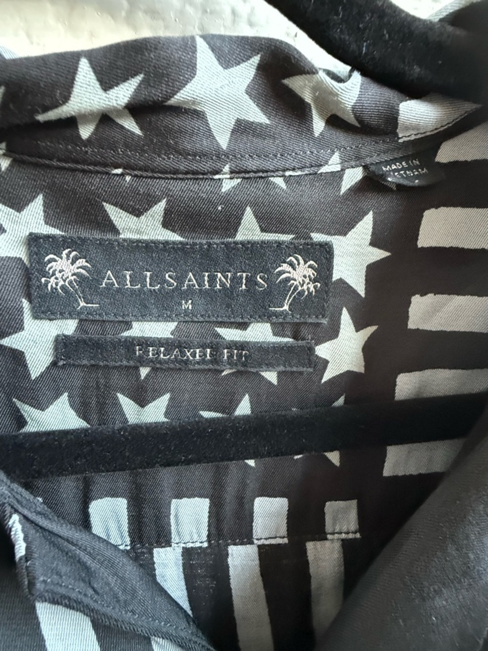 AllSaints Black and White Star-Stripe Short Sleeve Shirt - Picture 3 of 3